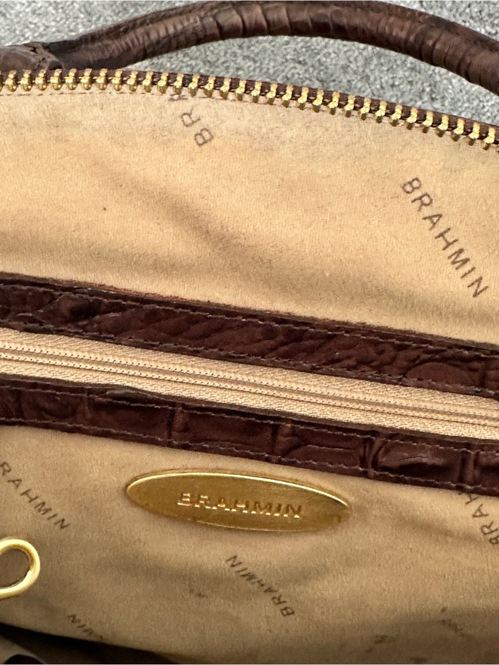 Brahmin Brown Croc Embossed Leather Shoulder Bag Tote Satchel Handbag - Picture 8 of 9